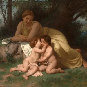 Young Mother Contemplating Two Embracing Children by William-Adolphe Bouguereau